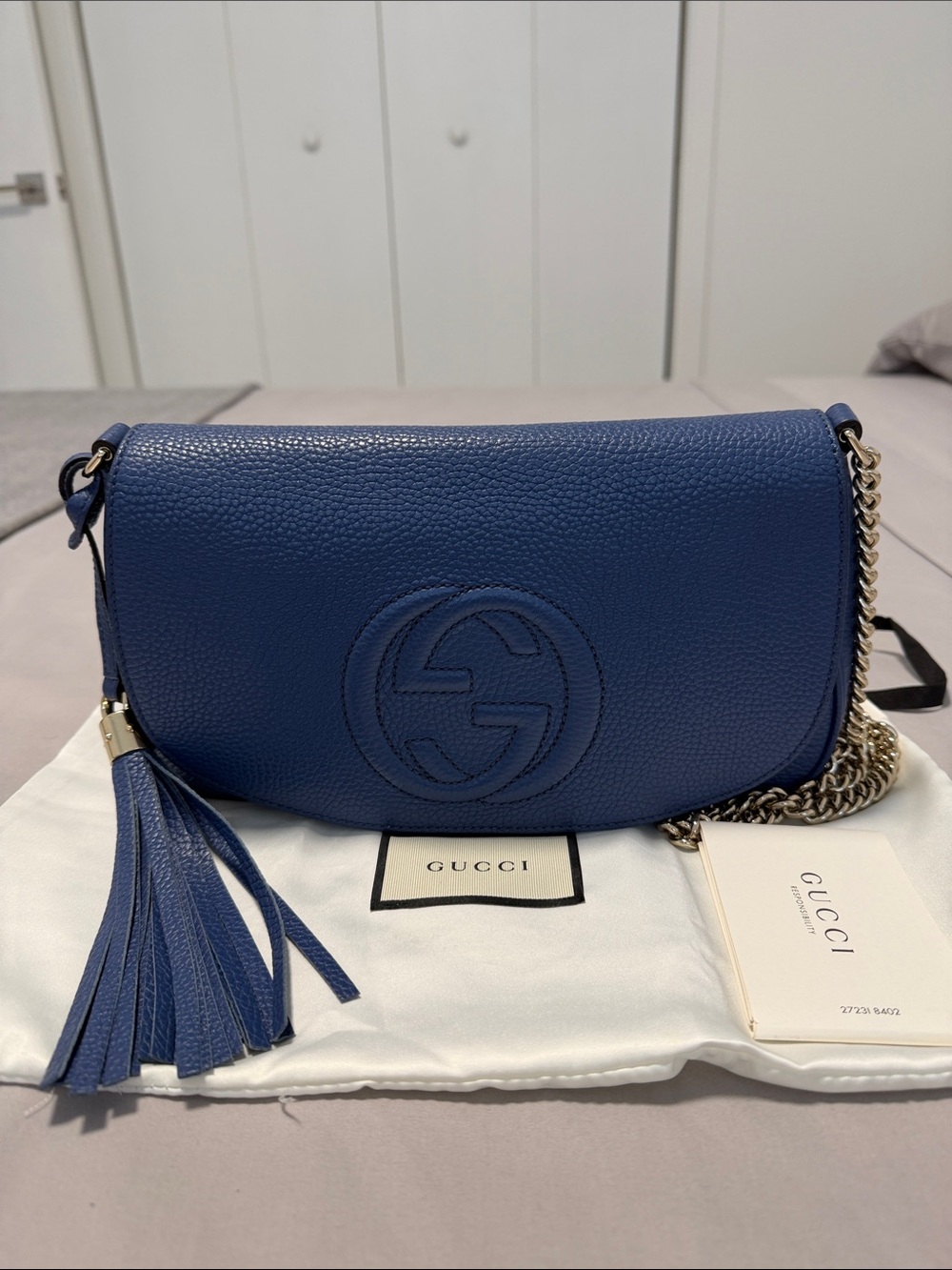 Gucci Authentic Blue Leather Crossbody with Tassel